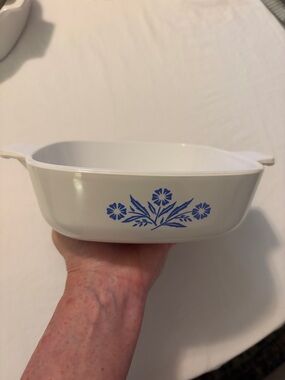 Corningware White Ceramic Baking Dish with Blue Floral Accent